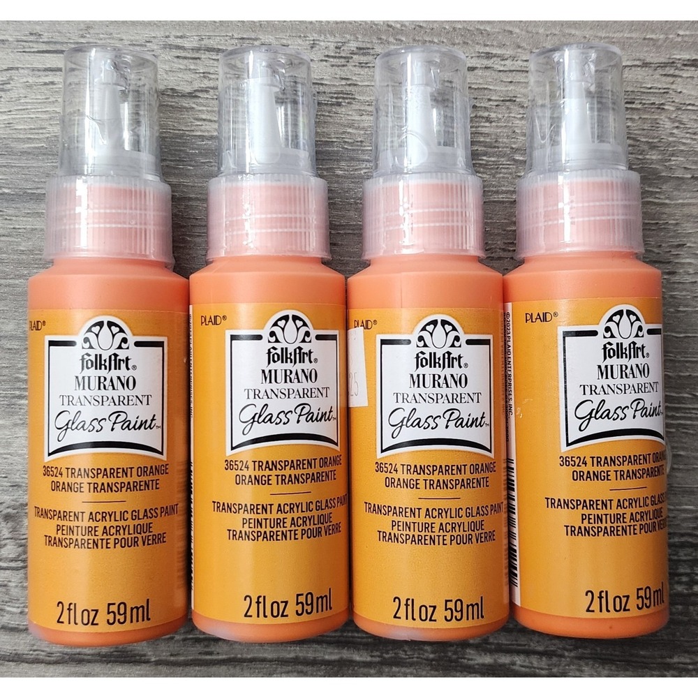(LOT 4) FolkArt Murano Transparent Acrylic Orange 36524 Glass Paint 2 oz each